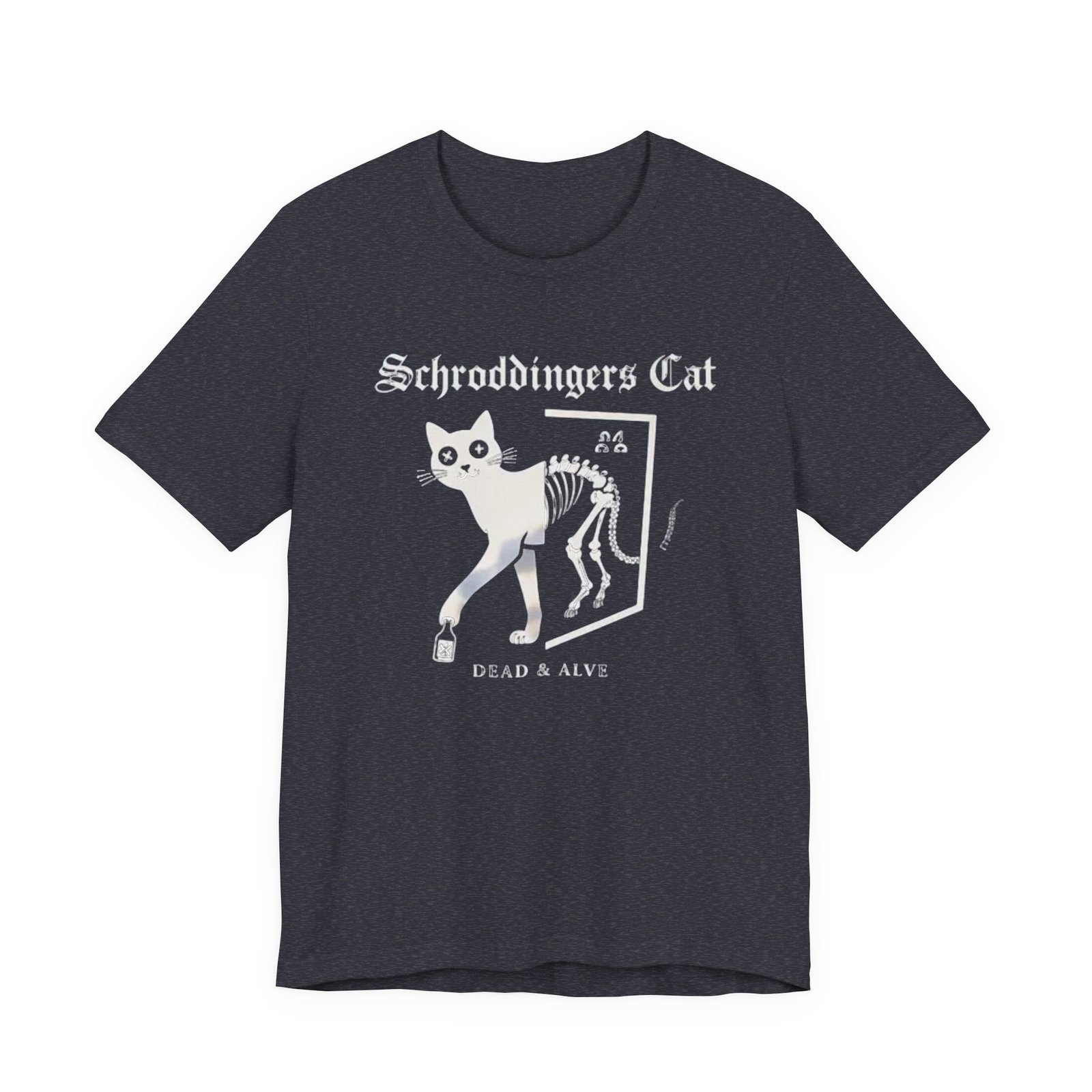 Schrodingers Cat skeleton illustration T-Shirt | Dead & Alive cat science tee - Image 17