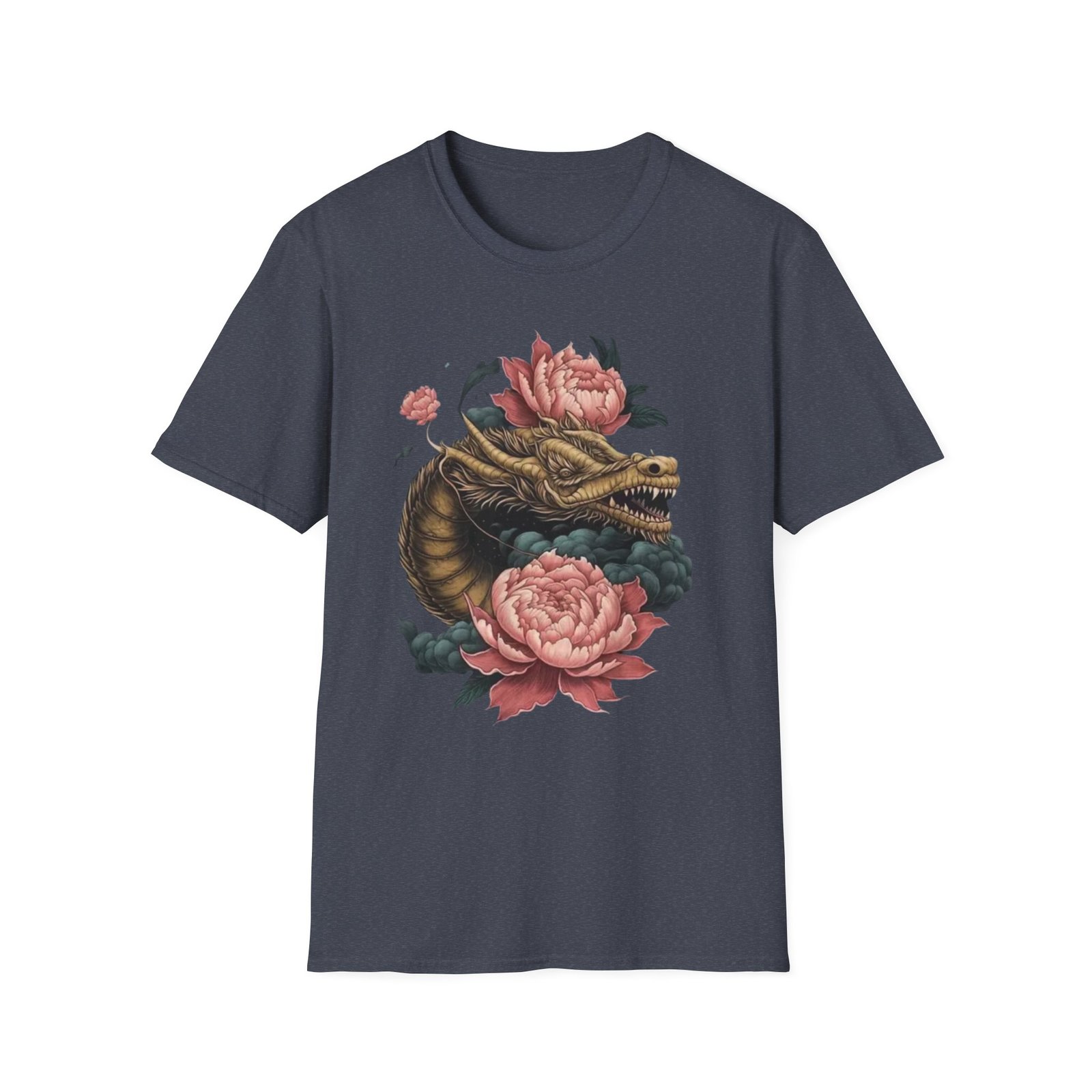 Dragon Head with Peonies T-Shirt | Floral Japanese Tattoo Inspired - Image 17