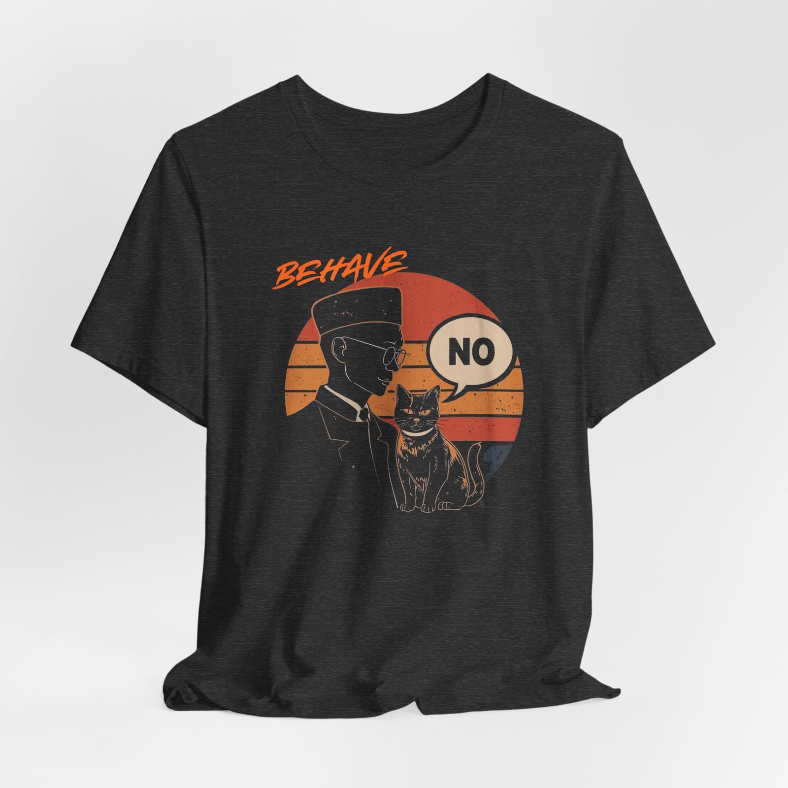 Behave No Cat tee | Retro Sunset Police Officer T-Shirt - Image 28