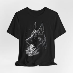 German Shepherd Portrait T-Shirt — Detailed Monochrome Dog Tee