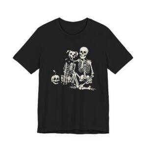 Skeleton Couple with Dog Tee | Halloween Skeleton Illustration, Casual Shirt