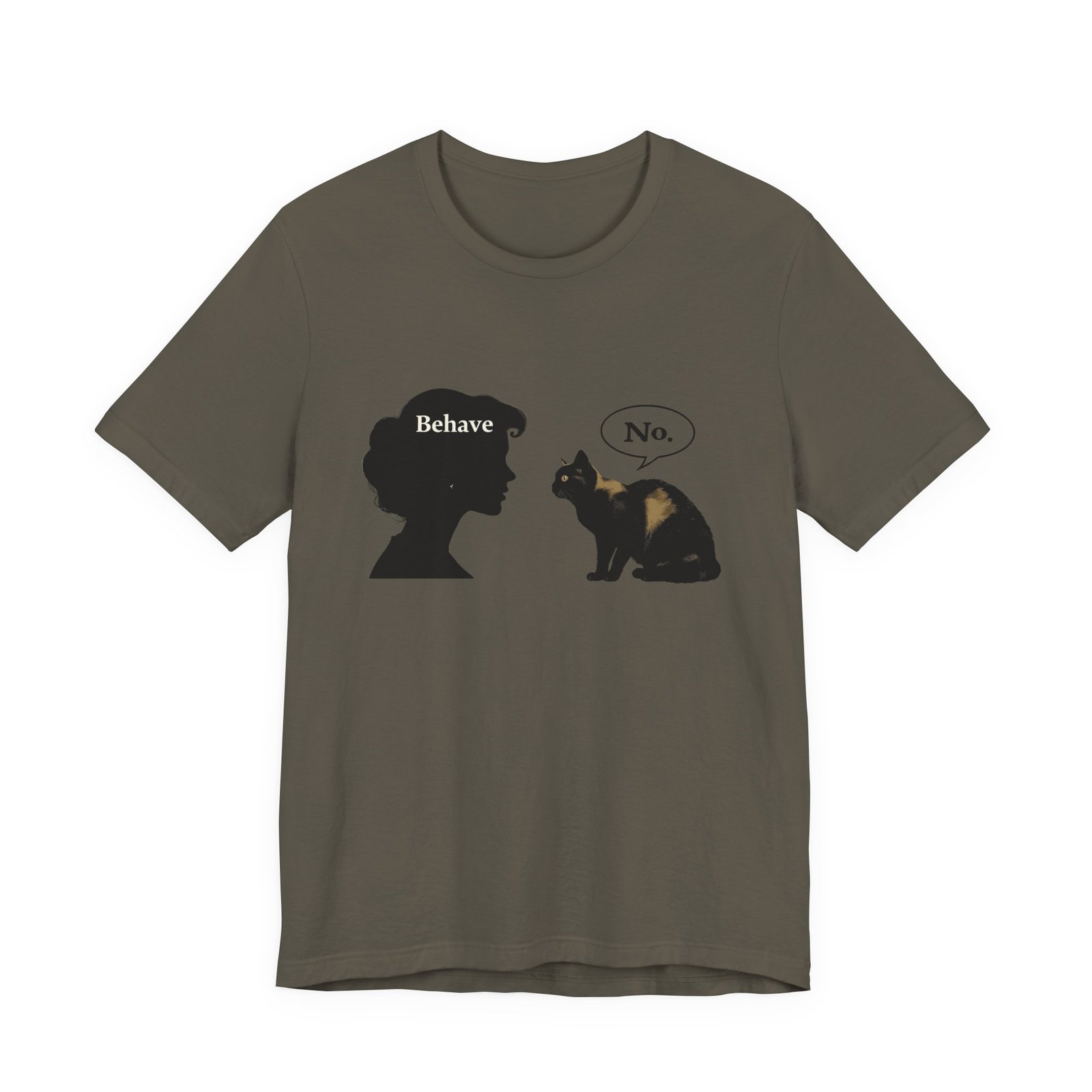 Woman Silhouette Saying "Behave" Cat Reply "No" Tee | Cat Humor T-Shirt - Image 21