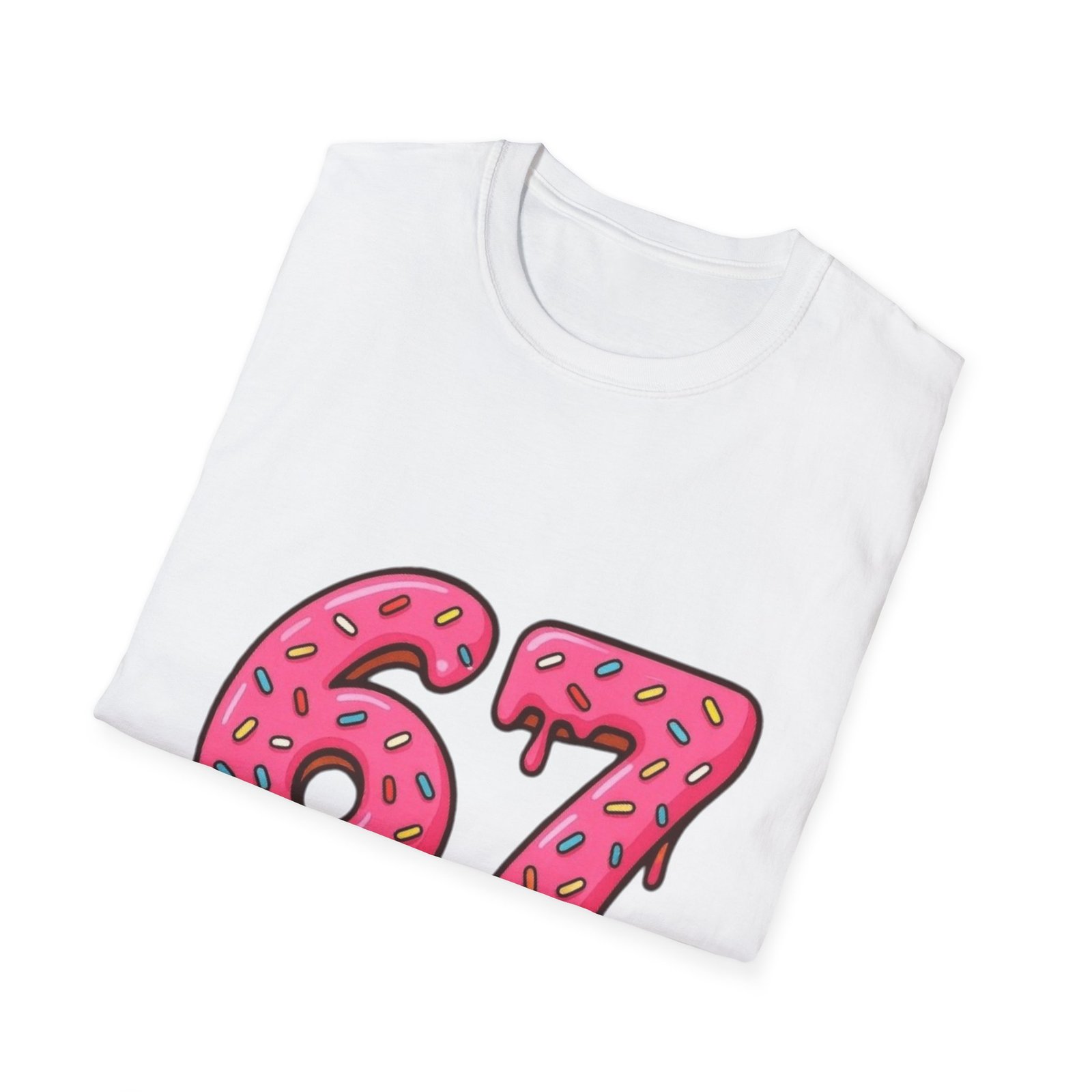 Dripping Pink Donut Numbers 67 T-Shirt | Melting Sprinkles Design - Image 8