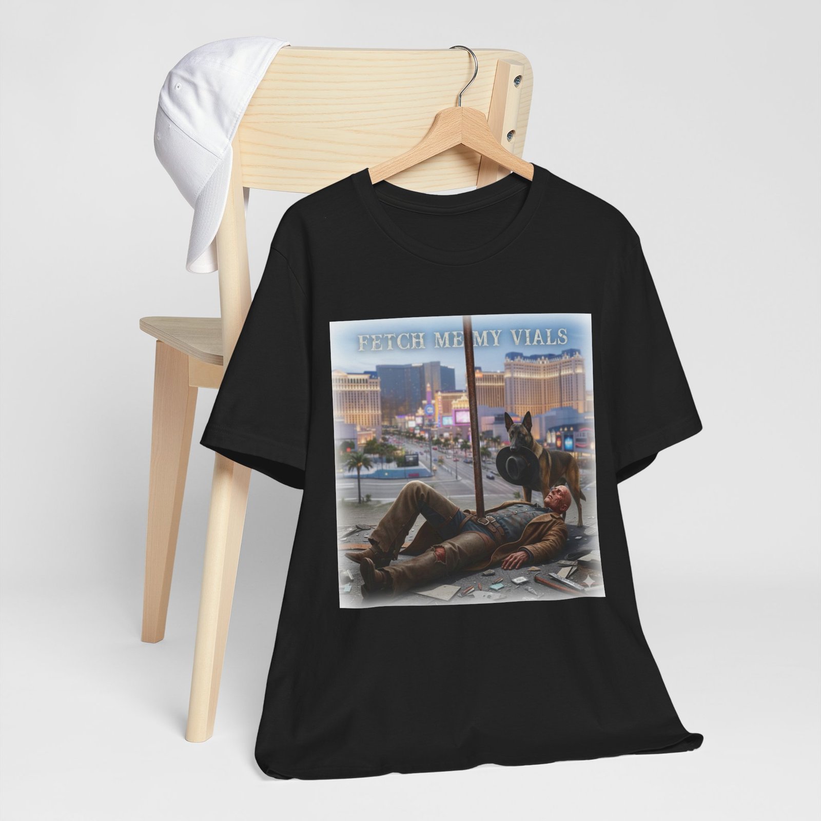 Fetch me my vials, Fallout Tee, Street Scene Graphic Tee — "Fetch Me My Vials" Retro Vegas Art Shirt - Image 15