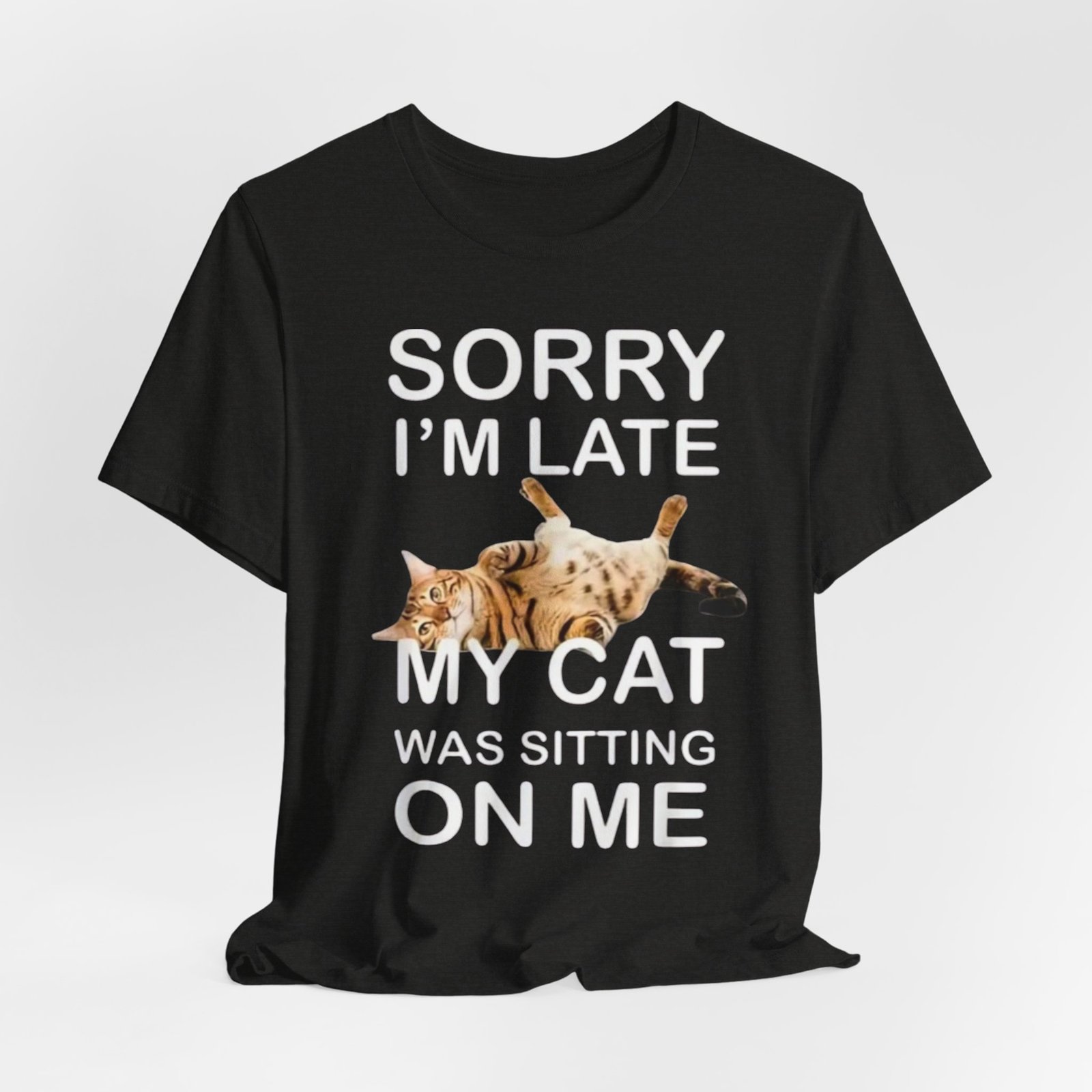 Sorry I'm Late My Cat Was Sitting On Me T-Shirt | Funny Cat Tee - Image 8
