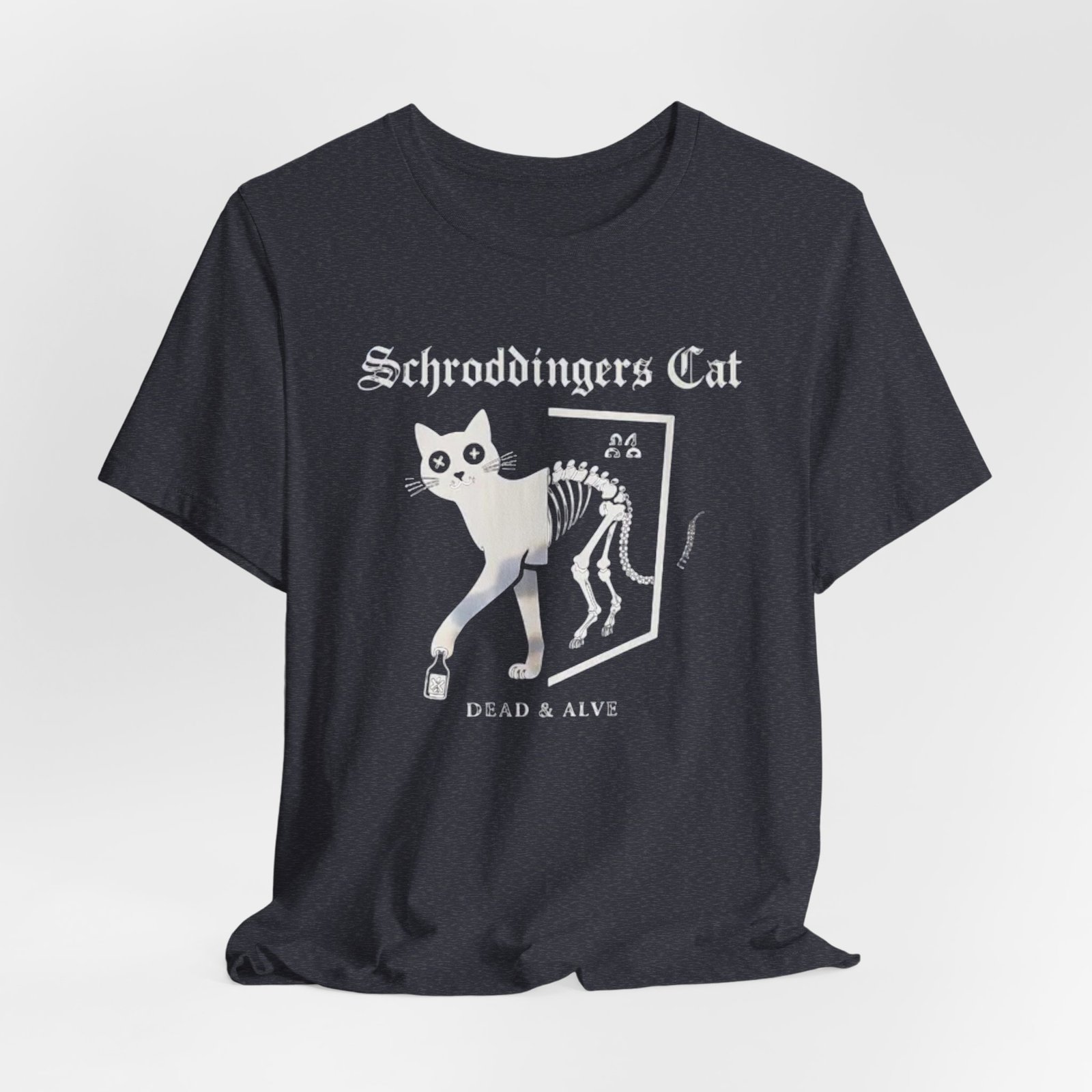 Schrodingers Cat skeleton illustration T-Shirt | Dead & Alive cat science tee - Image 20