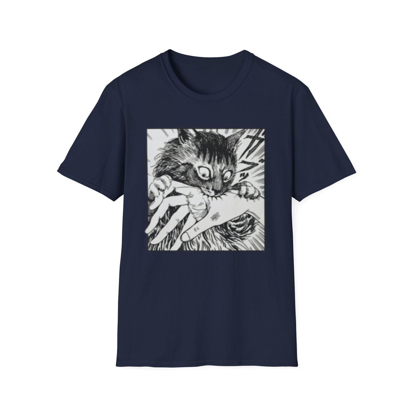 Scared Cat Manga Art T-Shirt | Black and White Illustration - Image 17