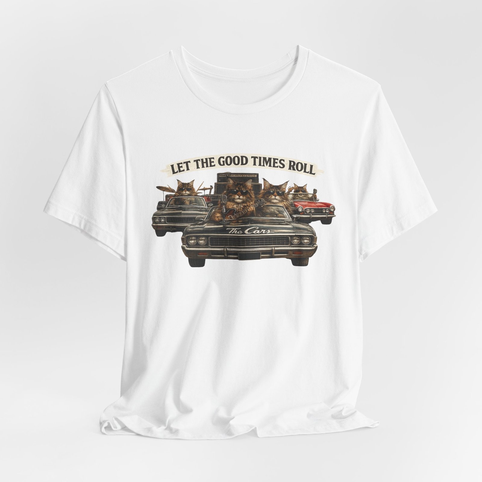 Let The Good Times Roll cats in classic car Tee | Vintage cat artwork - Image 8