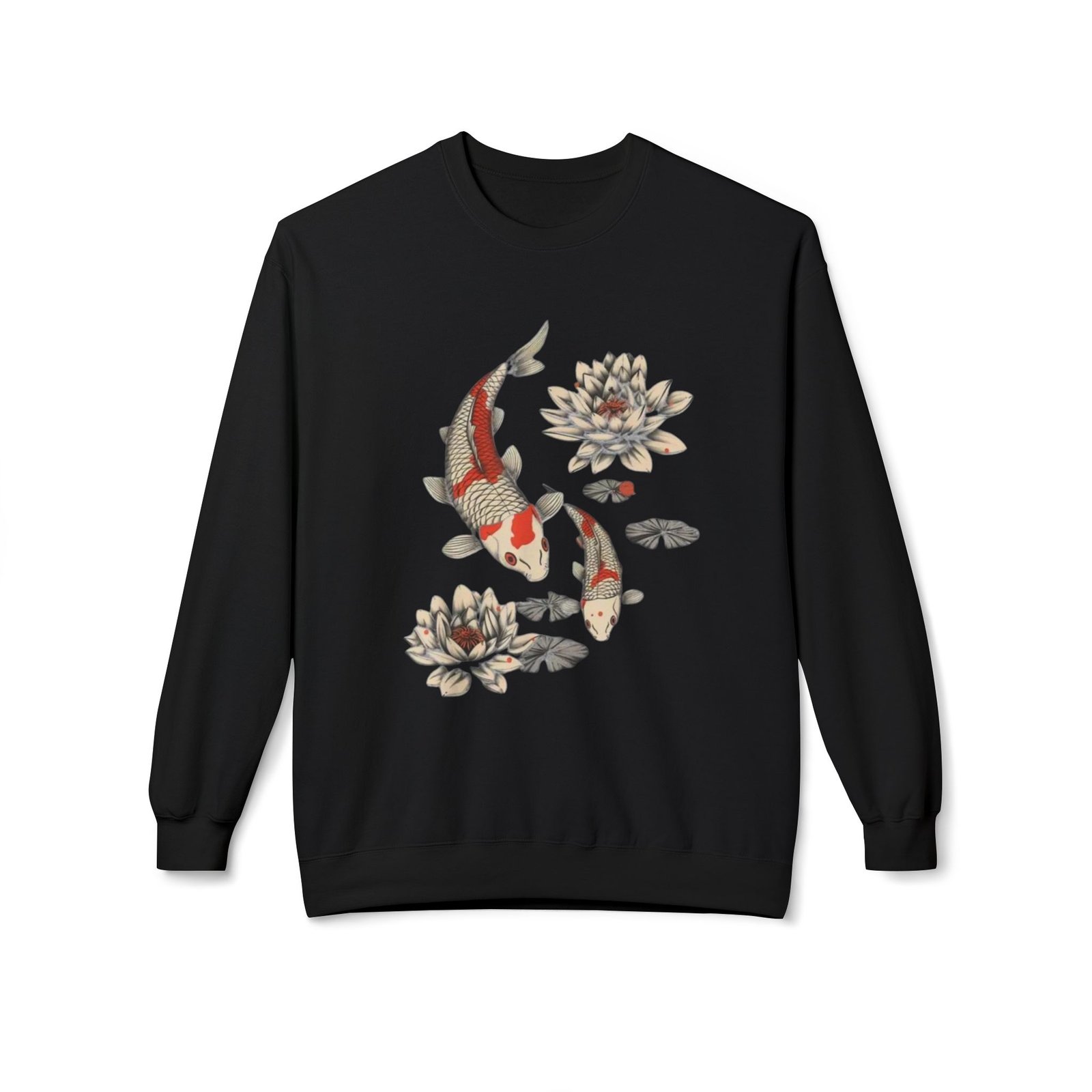Koi Fish Lotus Crewneck Sweatshirt | Japanese Carp Floral Design