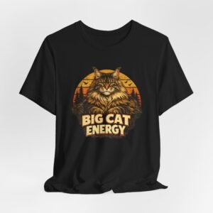 Maine Coon Big Cat Energy T-Shirt | Vintage Lynx Illustration, Retro Sunset Wildlife Tee