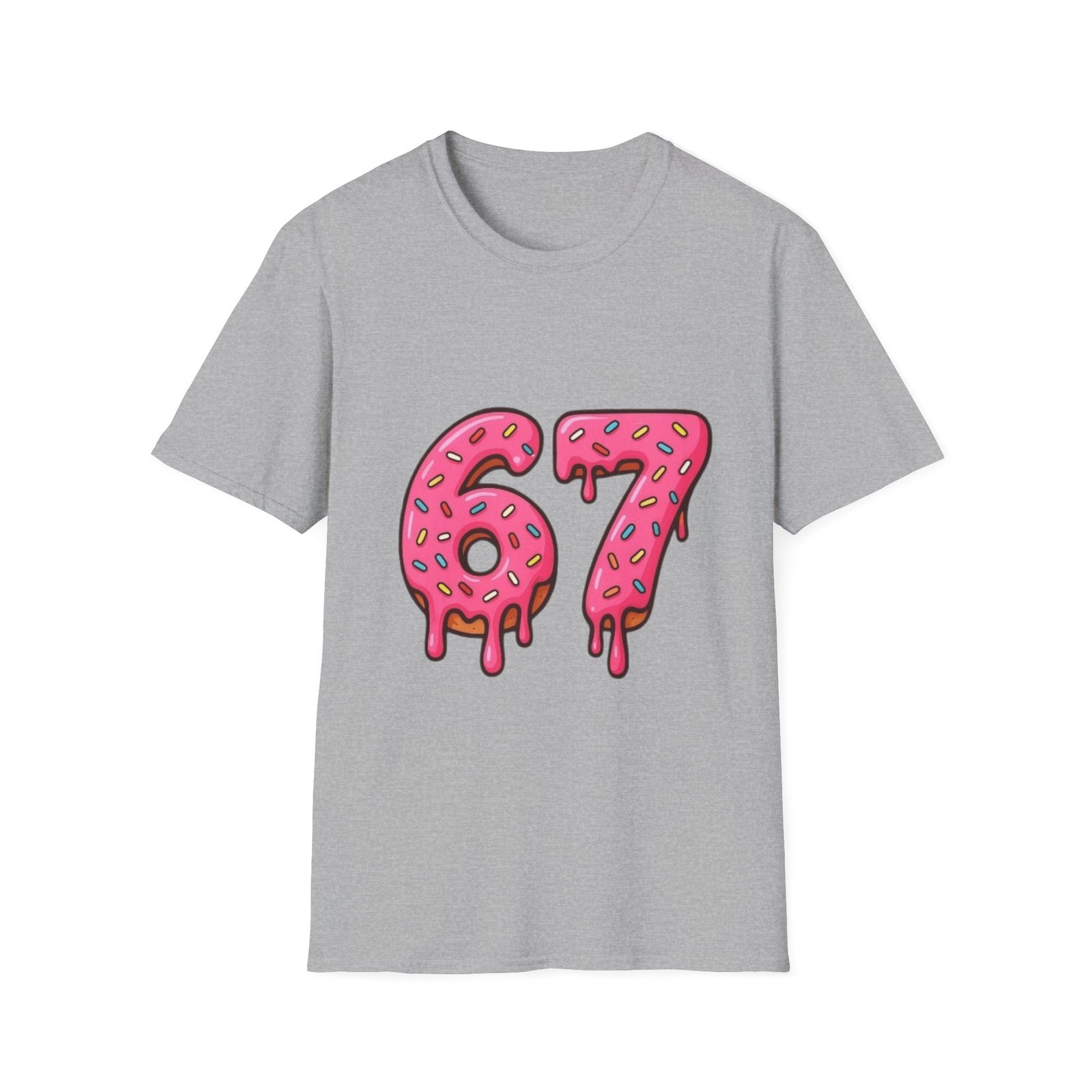Dripping Pink Donut Numbers 67 T-Shirt | Melting Sprinkles Design - Image 9