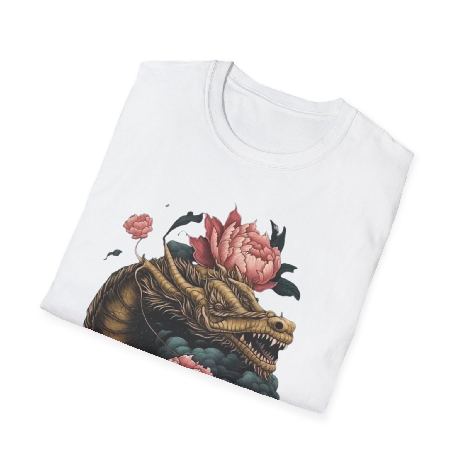 Dragon Head with Peonies T-Shirt | Floral Japanese Tattoo Inspired - Image 8