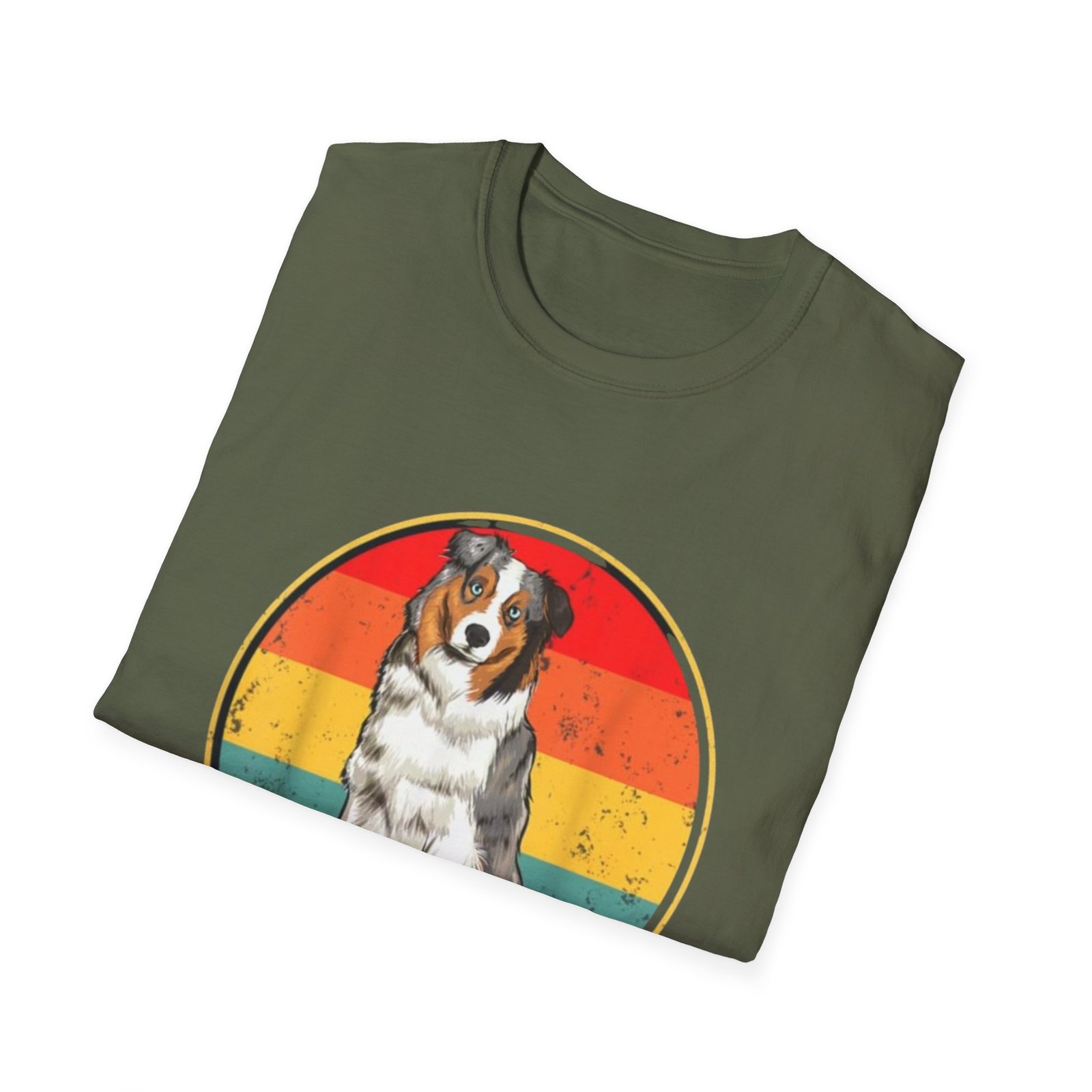 Australian Shepherd Dog Retro Circle Tee | Vintage Rainbow Stripes - Image 12