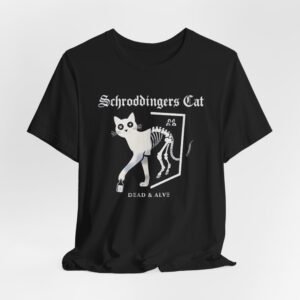 Schrodingers Cat skeleton illustration T-Shirt | Dead & Alive cat science tee