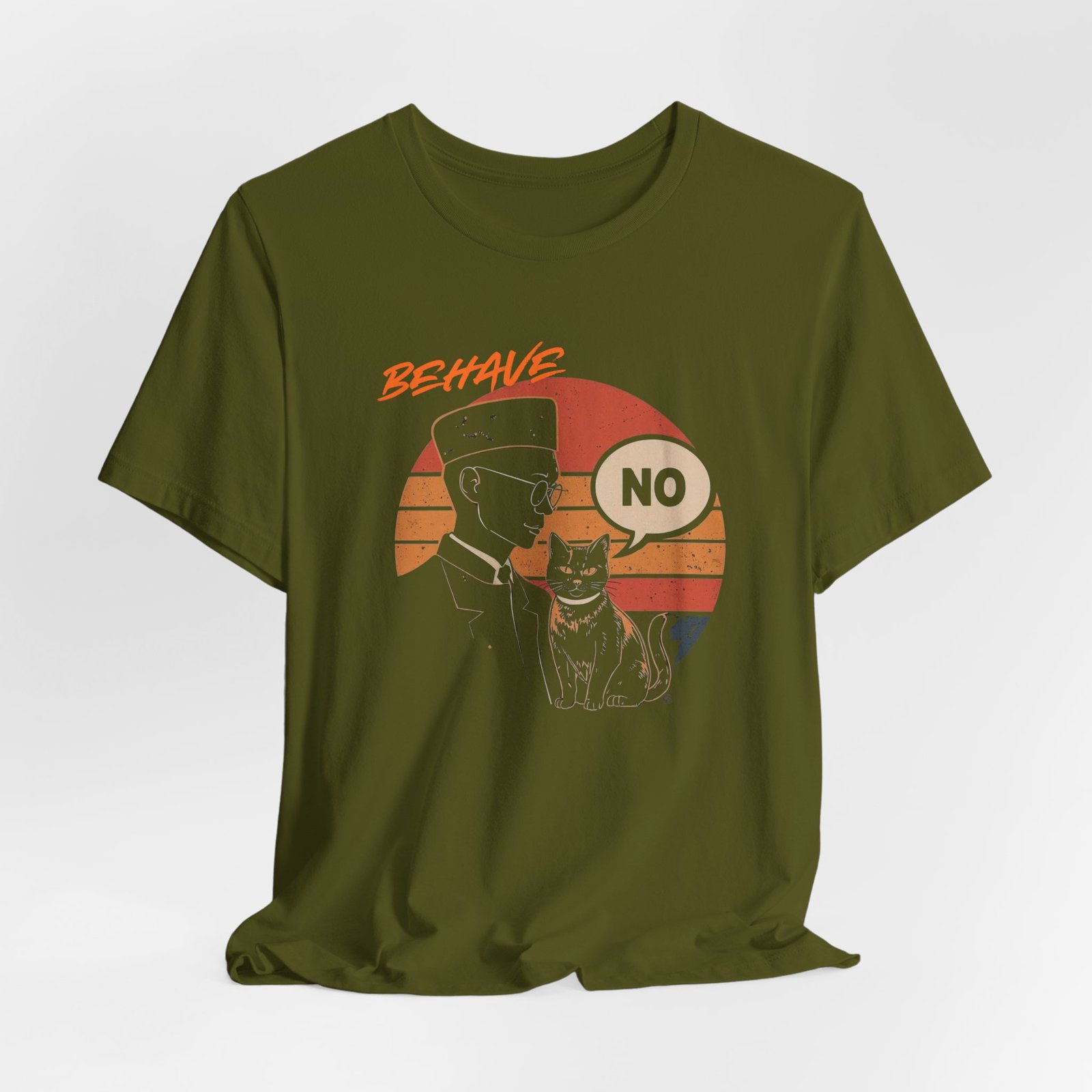 Behave No Cat tee | Retro Sunset Police Officer T-Shirt - Image 16