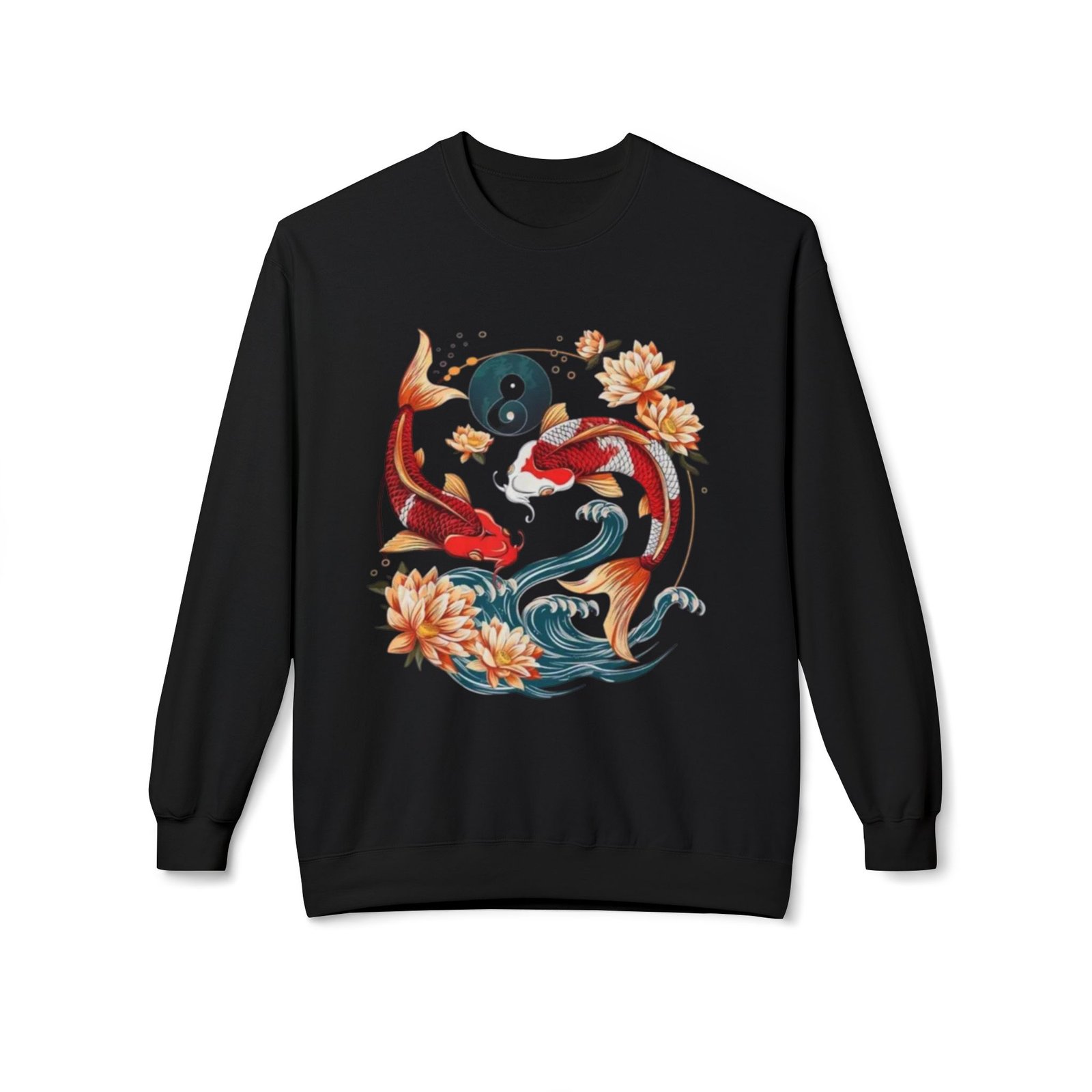 Koi Fish Yin Yang Crewneck Sweatshirt | Floral Watercolor