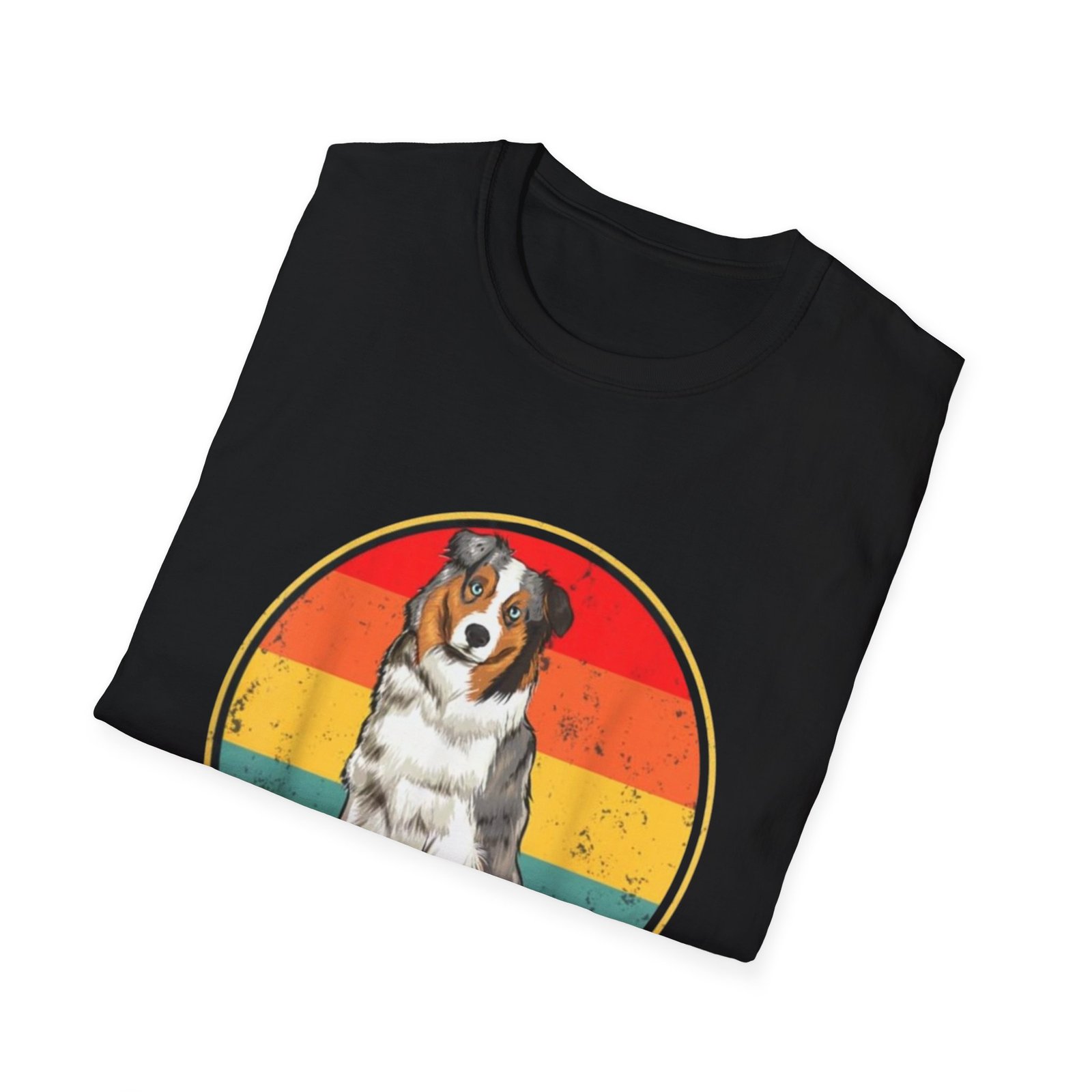 Australian Shepherd Dog Retro Circle Tee | Vintage Rainbow Stripes - Image 4