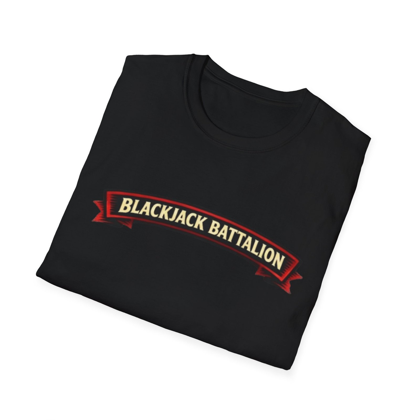 Blackjack Battalion banner T-Shirt | military unit logo, vintage ribbon design - Image 4