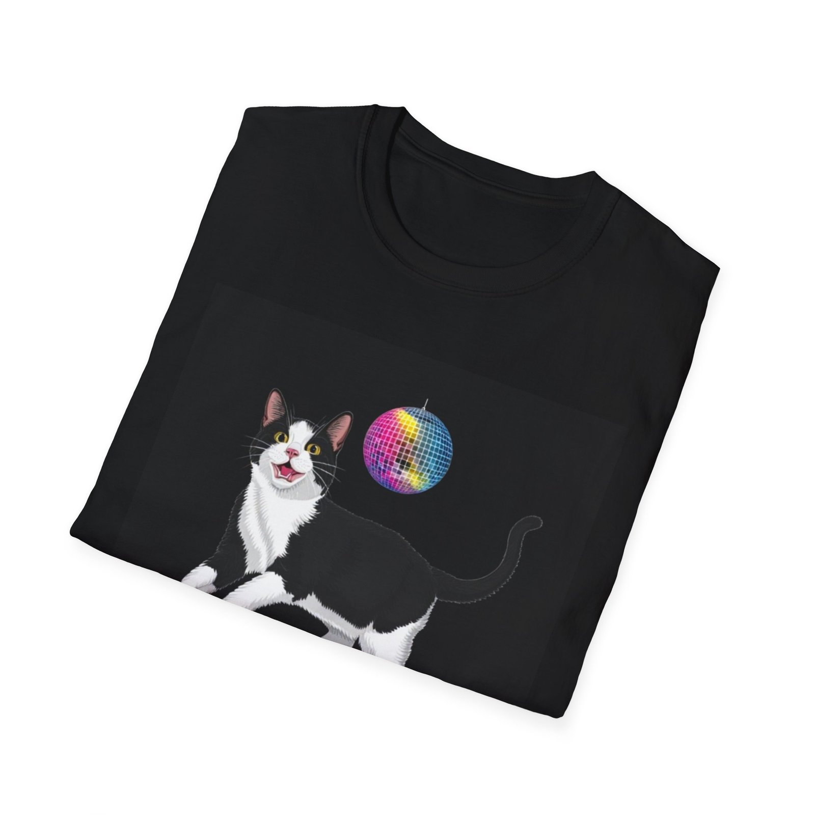Skater Cat tee,I Am Wonder Mike Cat T-Shirt | Disco Dance Floor, Retro Rainbow Moon - Image 4
