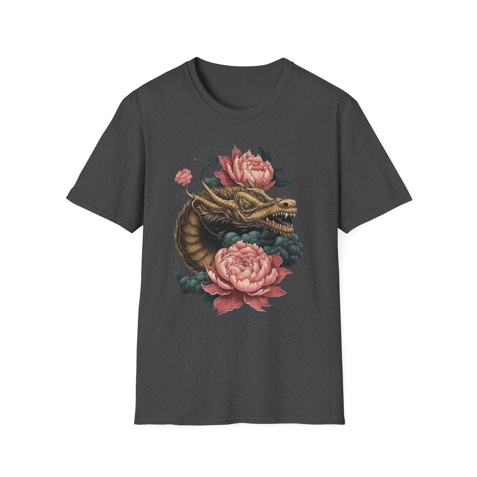 Dragon Head with Peonies T-Shirt | Floral Japanese Tattoo Inspired - Image 13