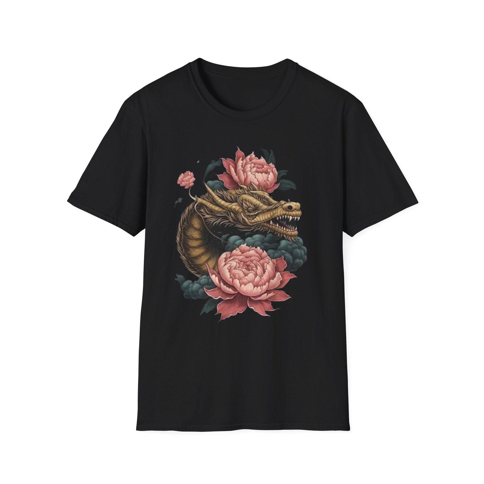 Dragon Head with Peonies T-Shirt | Floral Japanese Tattoo Inspired - Image 9