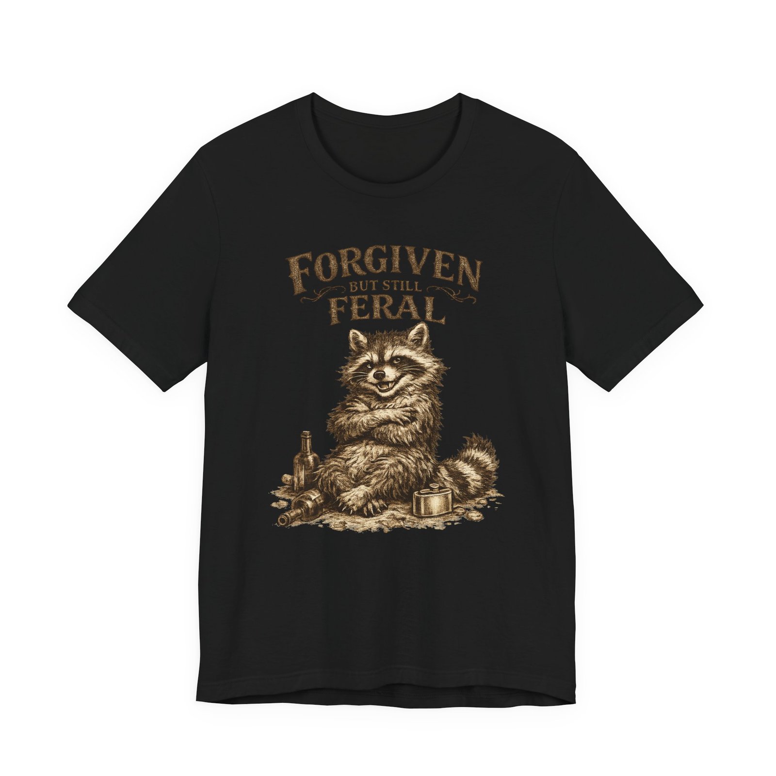 Forgiven But Still Feral raccoon tee | vintage illustration, humour - Image 2