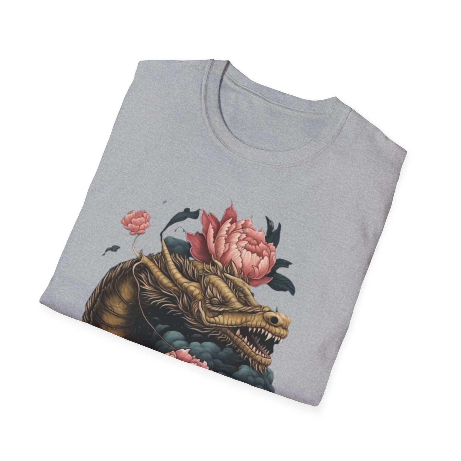 Dragon Head with Peonies T-Shirt | Floral Japanese Tattoo Inspired - Image 4