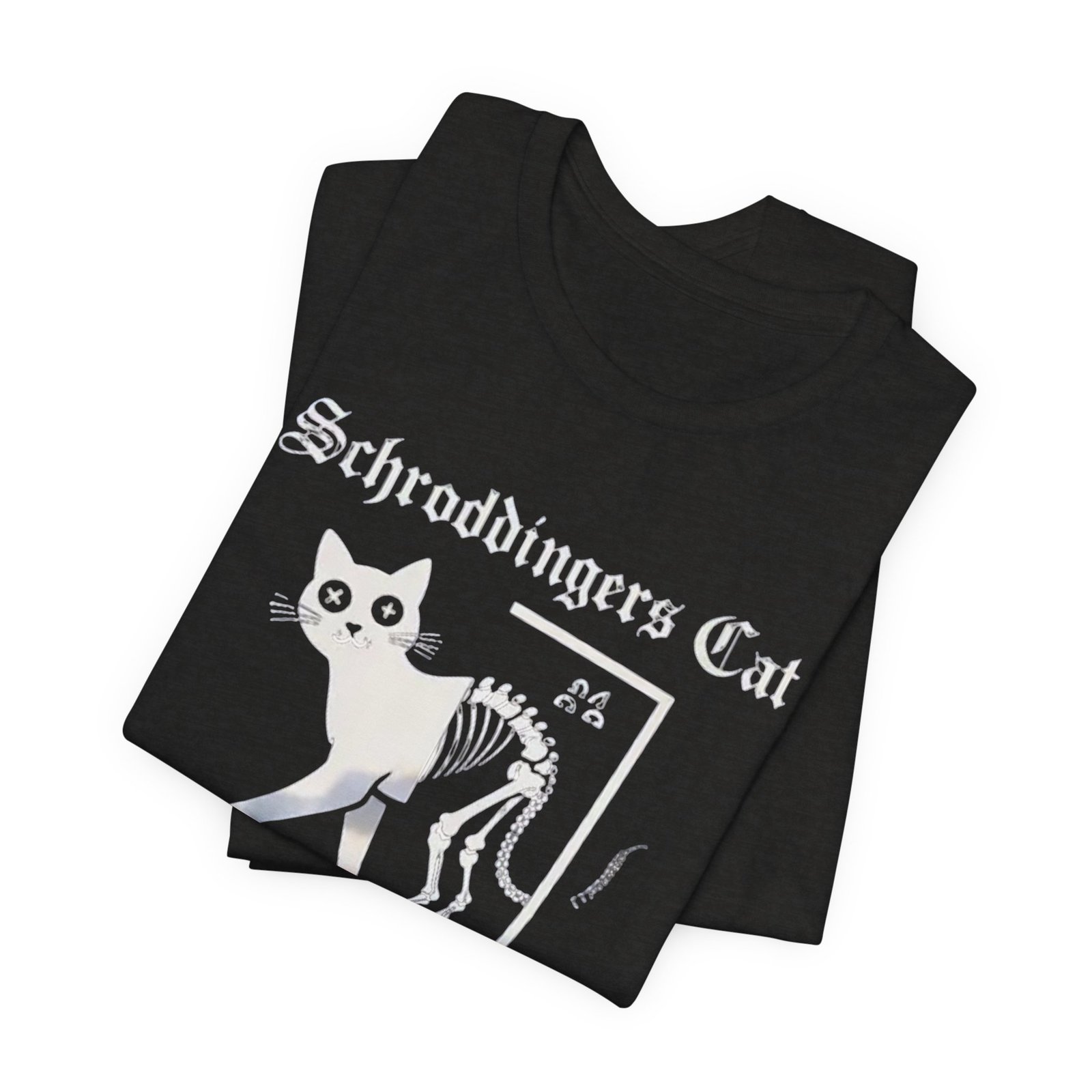 Schrodingers Cat skeleton illustration T-Shirt | Dead & Alive cat science tee - Image 11