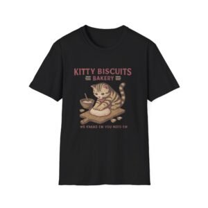 Kitty Biscuits Bakery T-Shirt | Cat Baking Illustration, Cute Cat with Biscuits