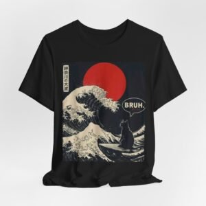 Cat tee, Bruh shirt with Great Wave and Red Sun T-Shirt | Japanese Wave Art Tee