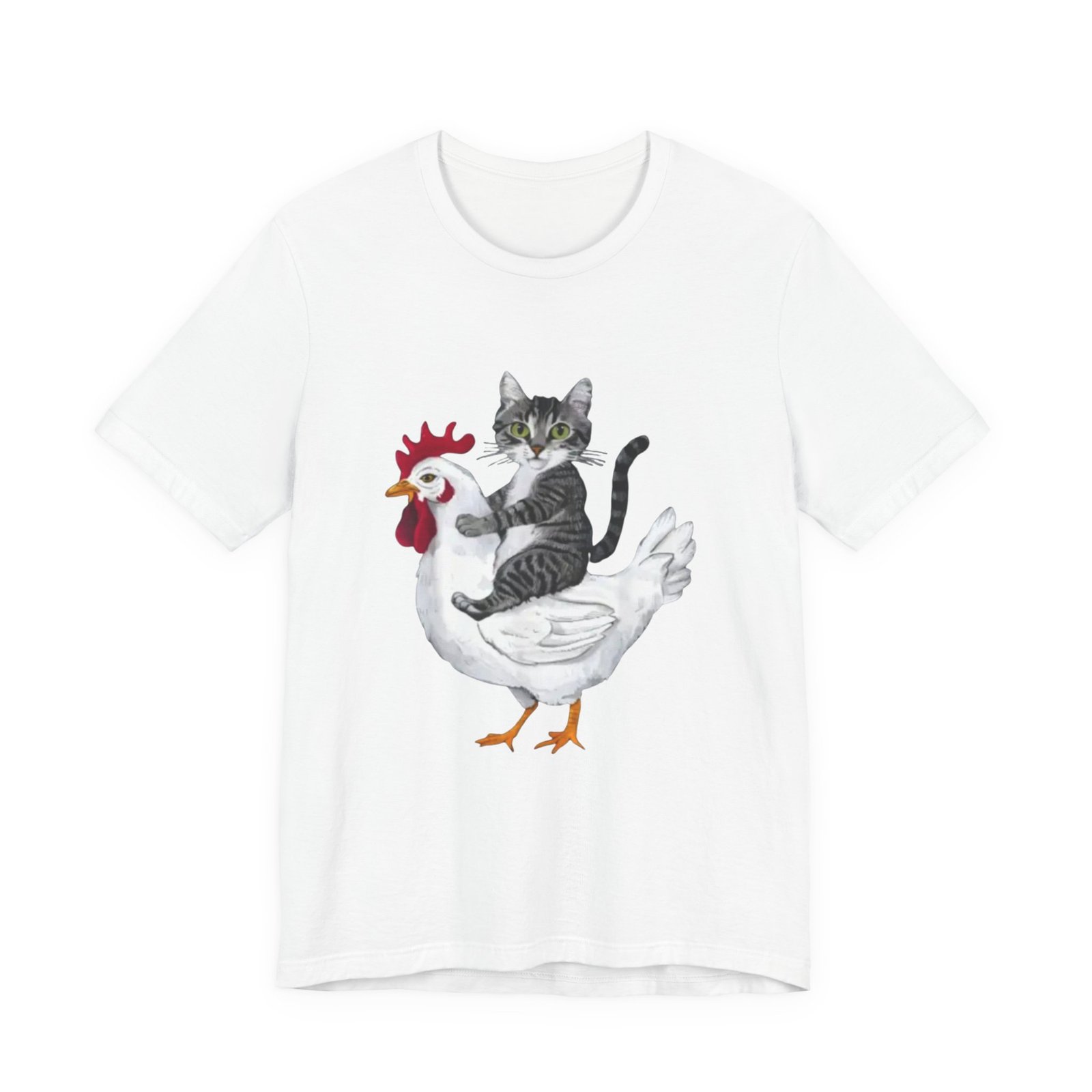 Cat Riding Chicken T-Shirt | Cute Animal Illustration Tee - Image 5