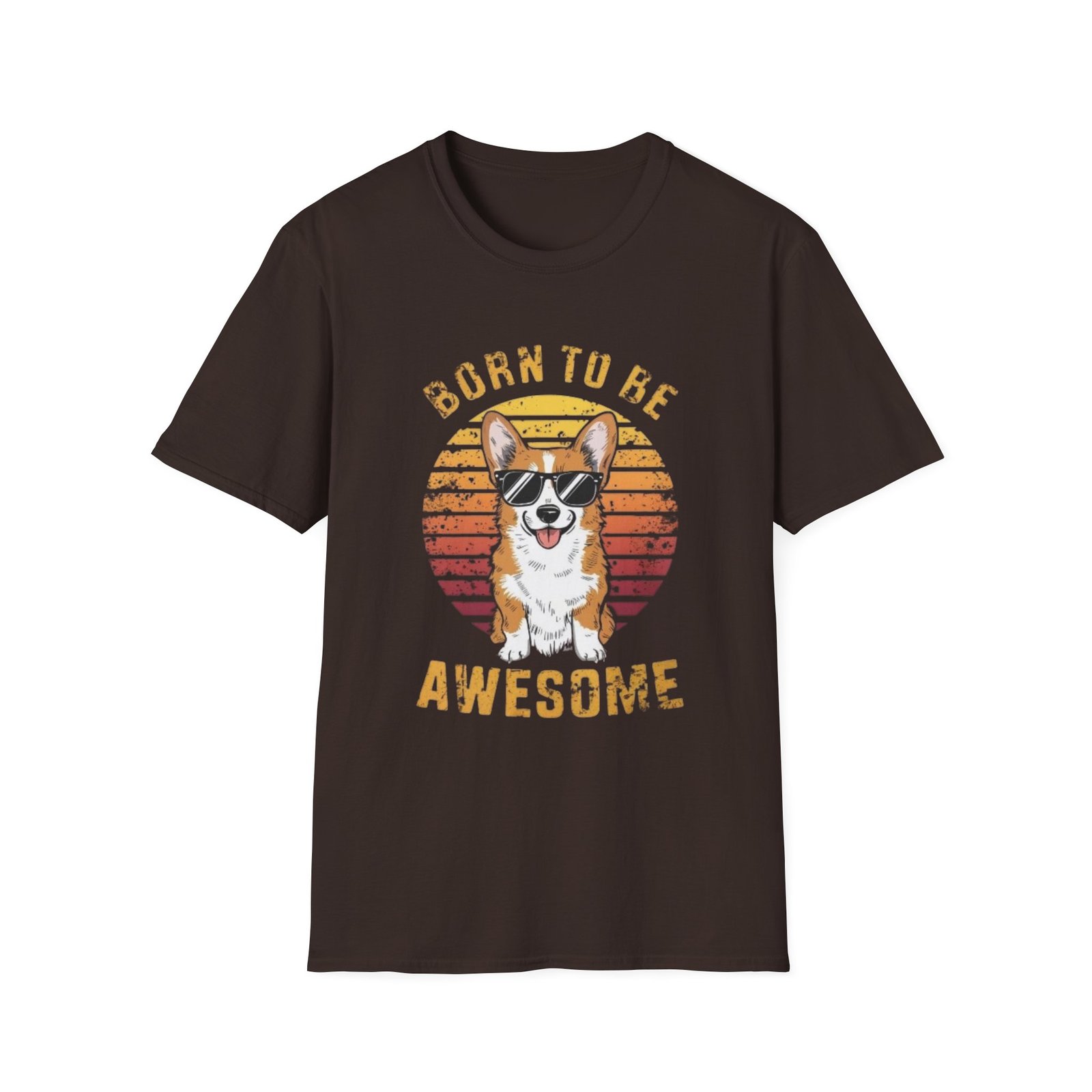 Corgi Sunglasses 'Born to Be Awesome' T-Shirt | Retro Sunset Dog Tee - Image 5