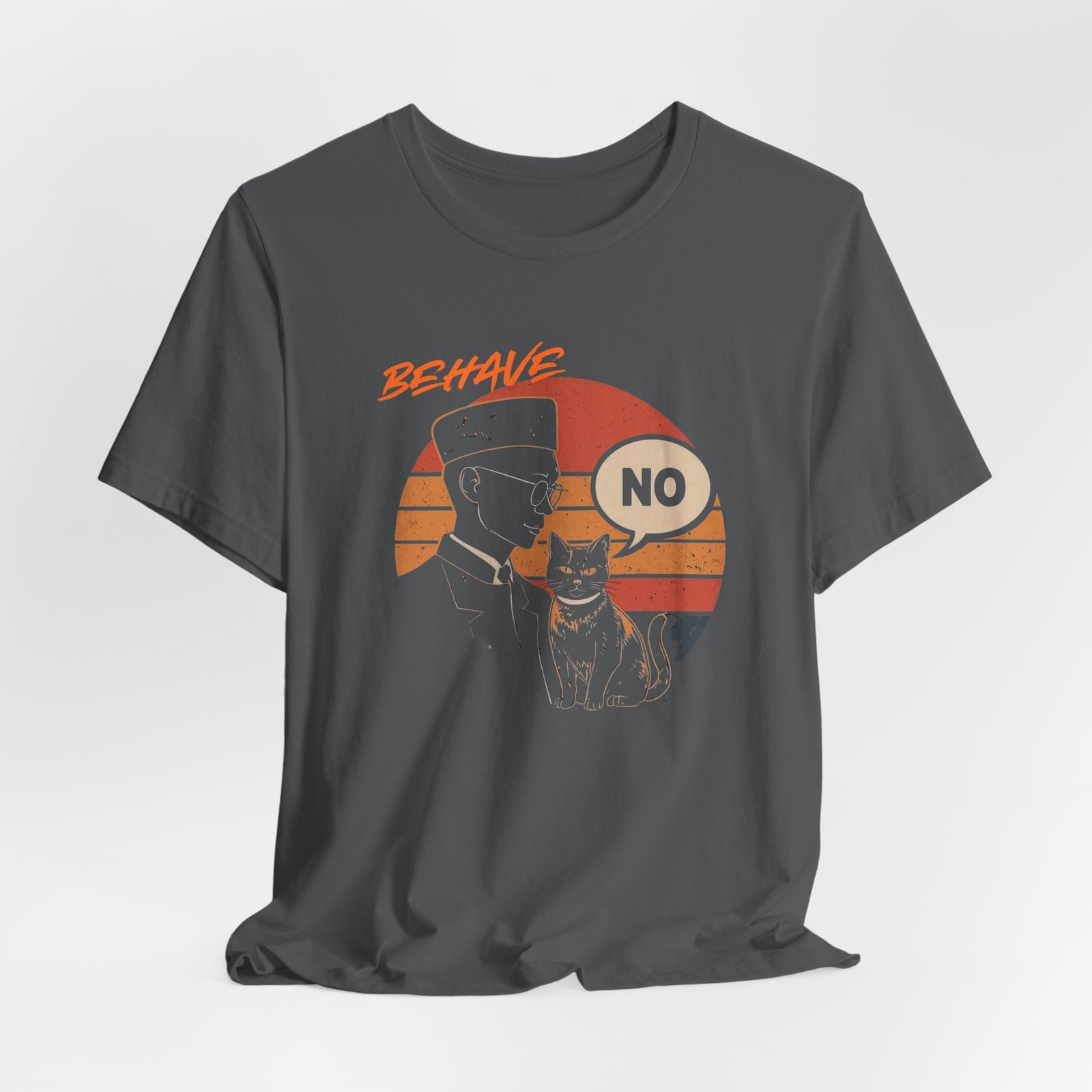 Behave No Cat tee | Retro Sunset Police Officer T-Shirt - Image 24
