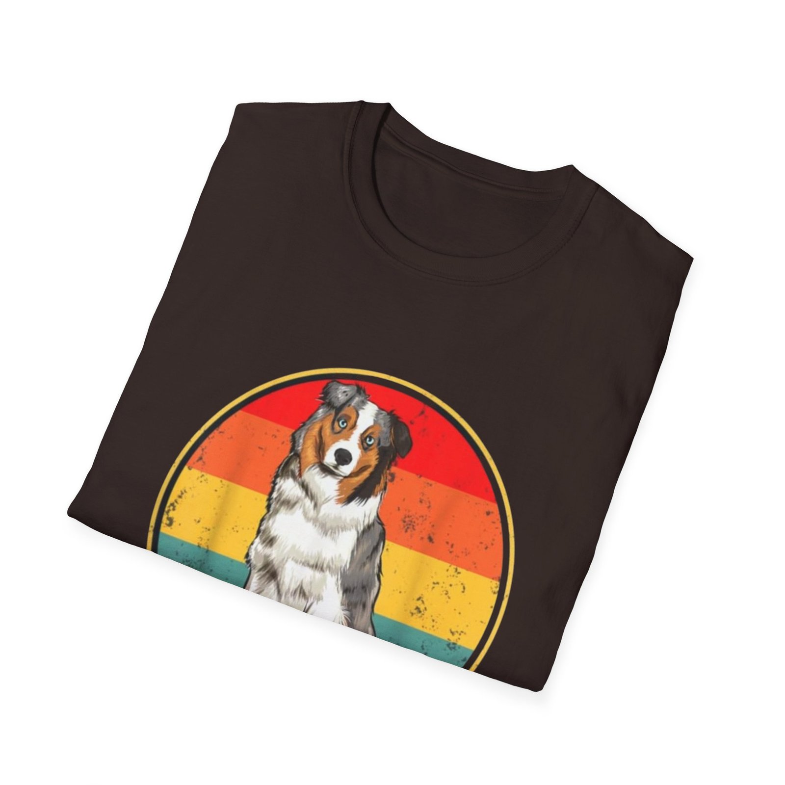 Australian Shepherd Dog Retro Circle Tee | Vintage Rainbow Stripes - Image 8