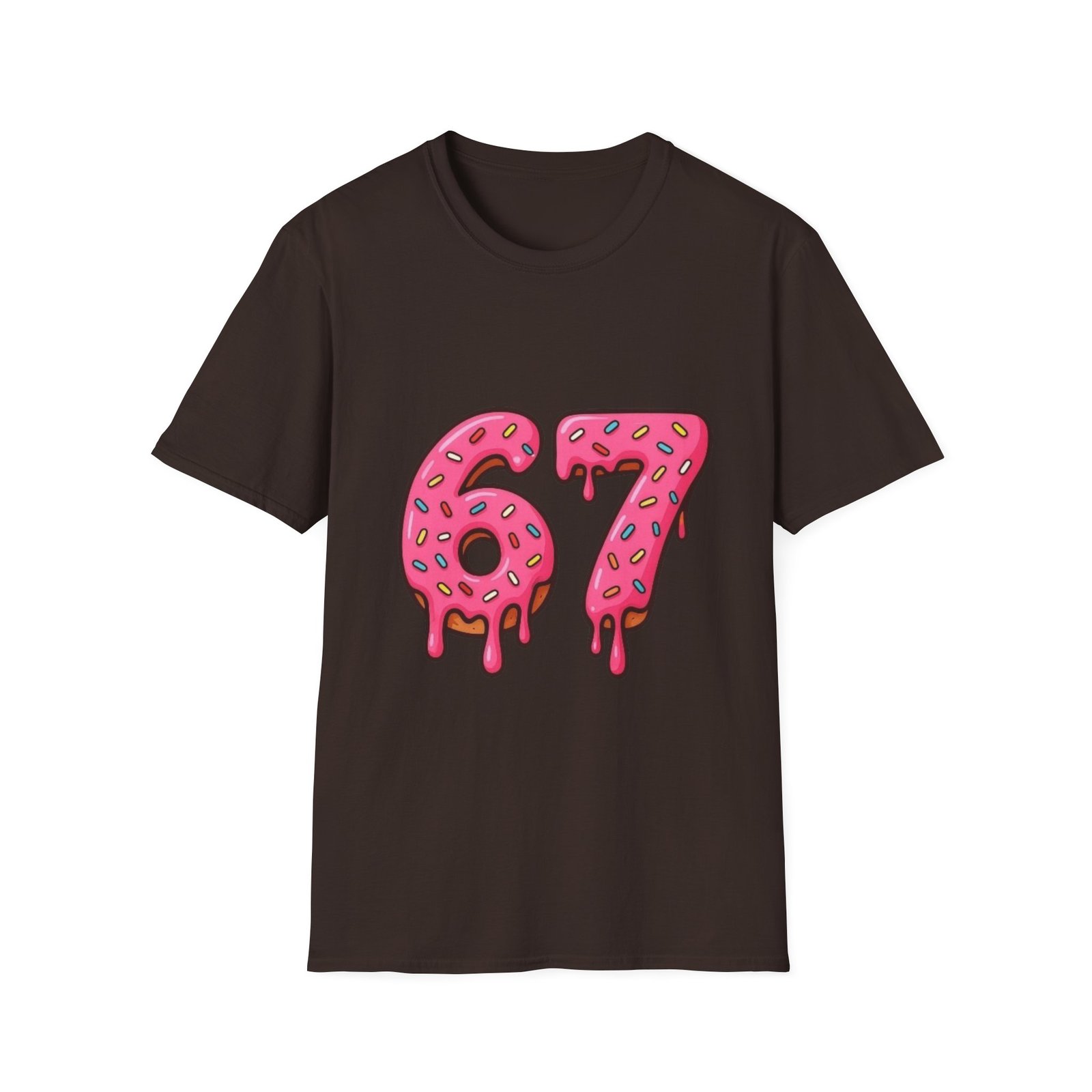 Dripping Pink Donut Numbers 67 T-Shirt | Melting Sprinkles Design - Image 13