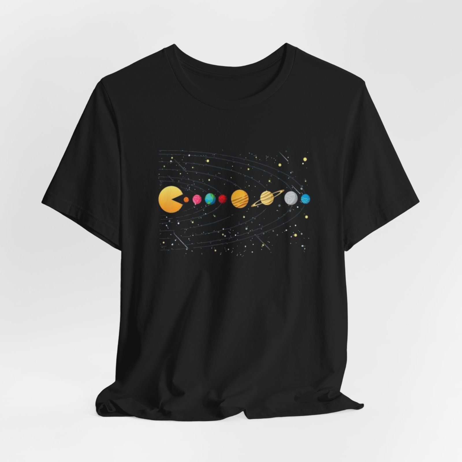 Pac-Man Solar System T-Shirt | Retro Arcade Planets Tee
