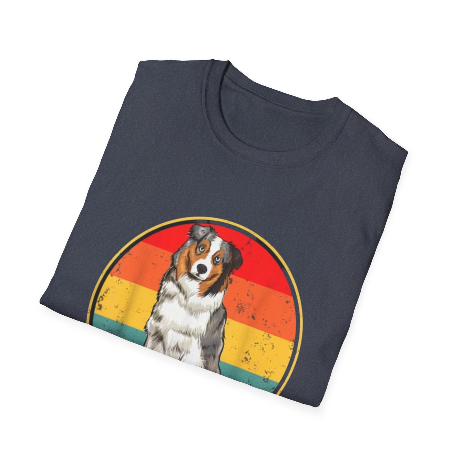 Australian Shepherd Dog Retro Circle Tee | Vintage Rainbow Stripes - Image 20