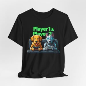 Player 1 & Player 2 Dogs Gaming Tee | Gamer Dog Illustration T-Shirt