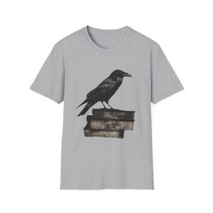 Raven on Books T-Shirt | crow tee,Gothic Crow Stack Illustration