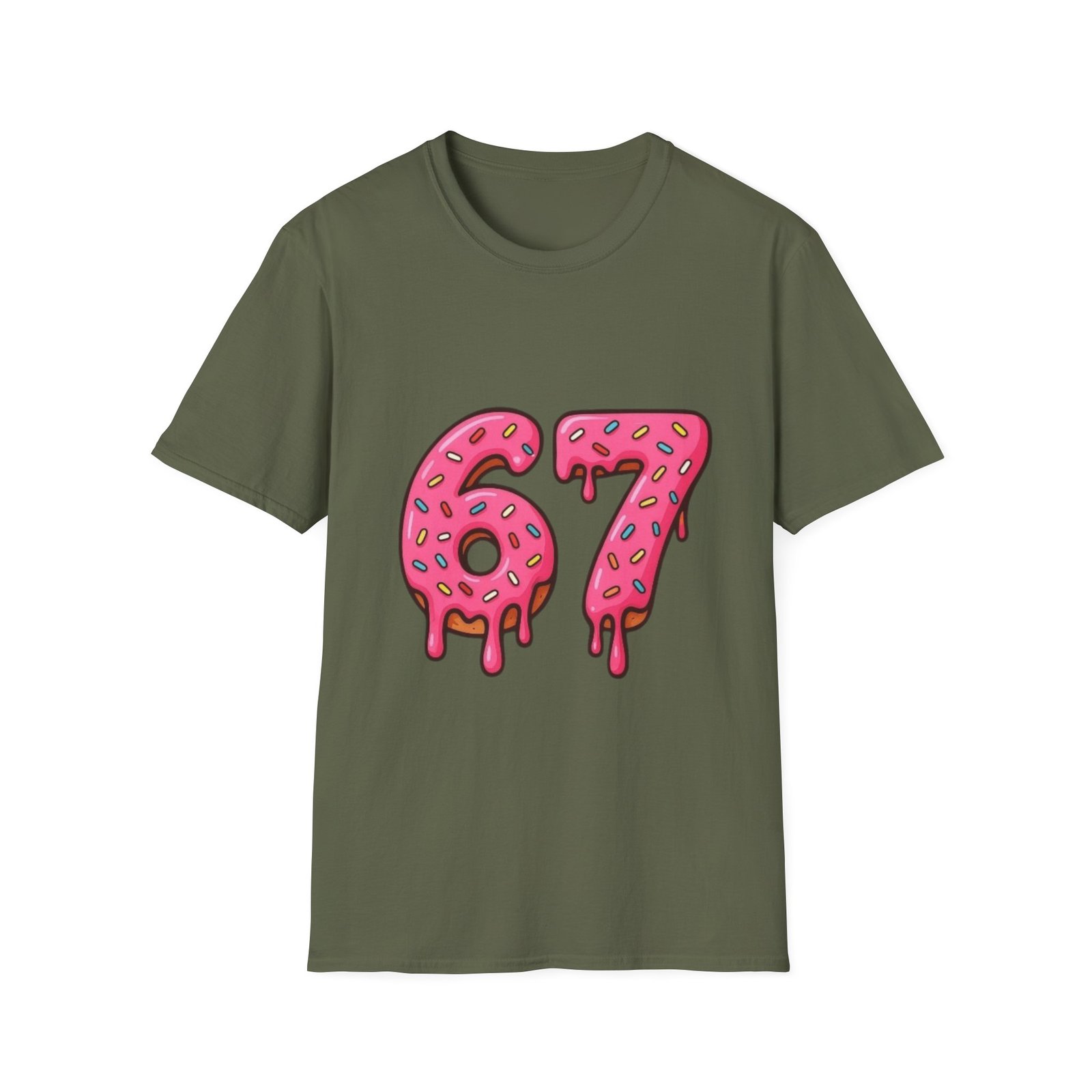 Dripping Pink Donut Numbers 67 T-Shirt | Melting Sprinkles Design - Image 17