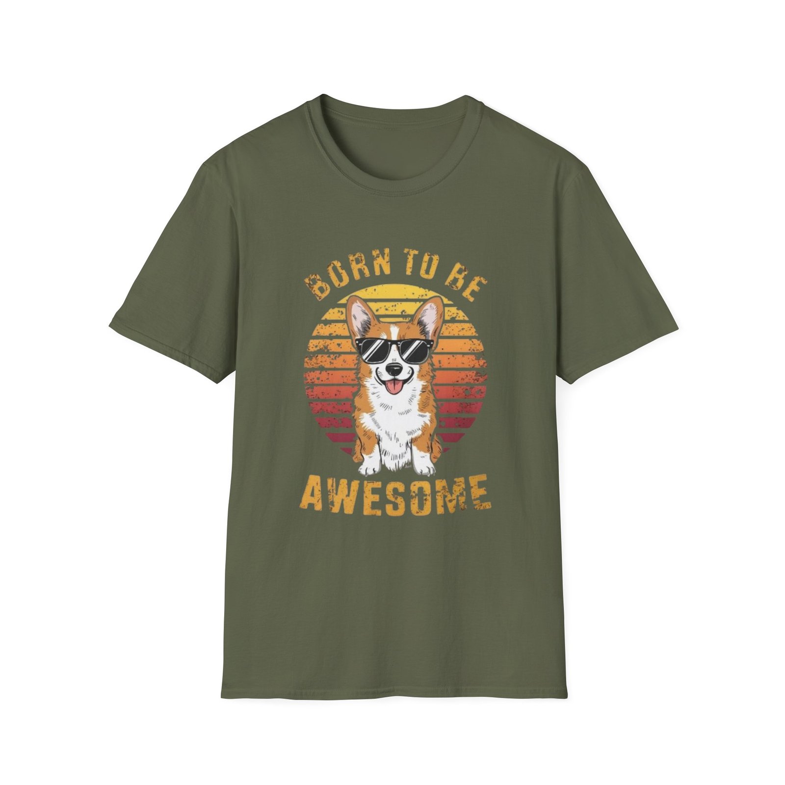 Corgi Sunglasses 'Born to Be Awesome' T-Shirt | Retro Sunset Dog Tee - Image 9
