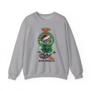Grinch Cat 'Bah Hungry' Sweatshirt, Funny Christmas Jumper, Cat Lover Gift, Crewneck Pullover, Holiday Graphic Top