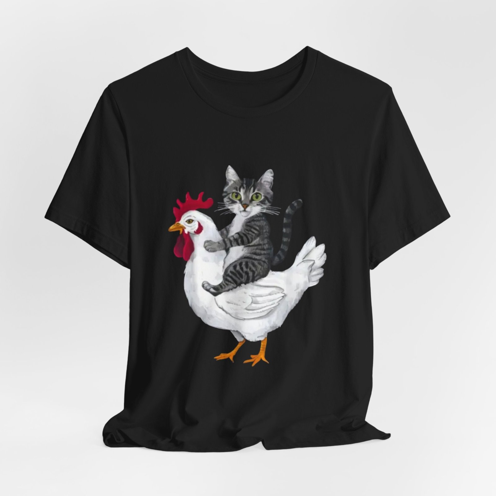 Cat Riding Chicken T-Shirt | Cute Animal Illustration Tee
