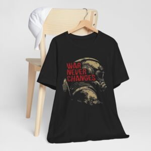 Graphic Tee "War Never Changes" — Retro Gas Mask Military Shirt