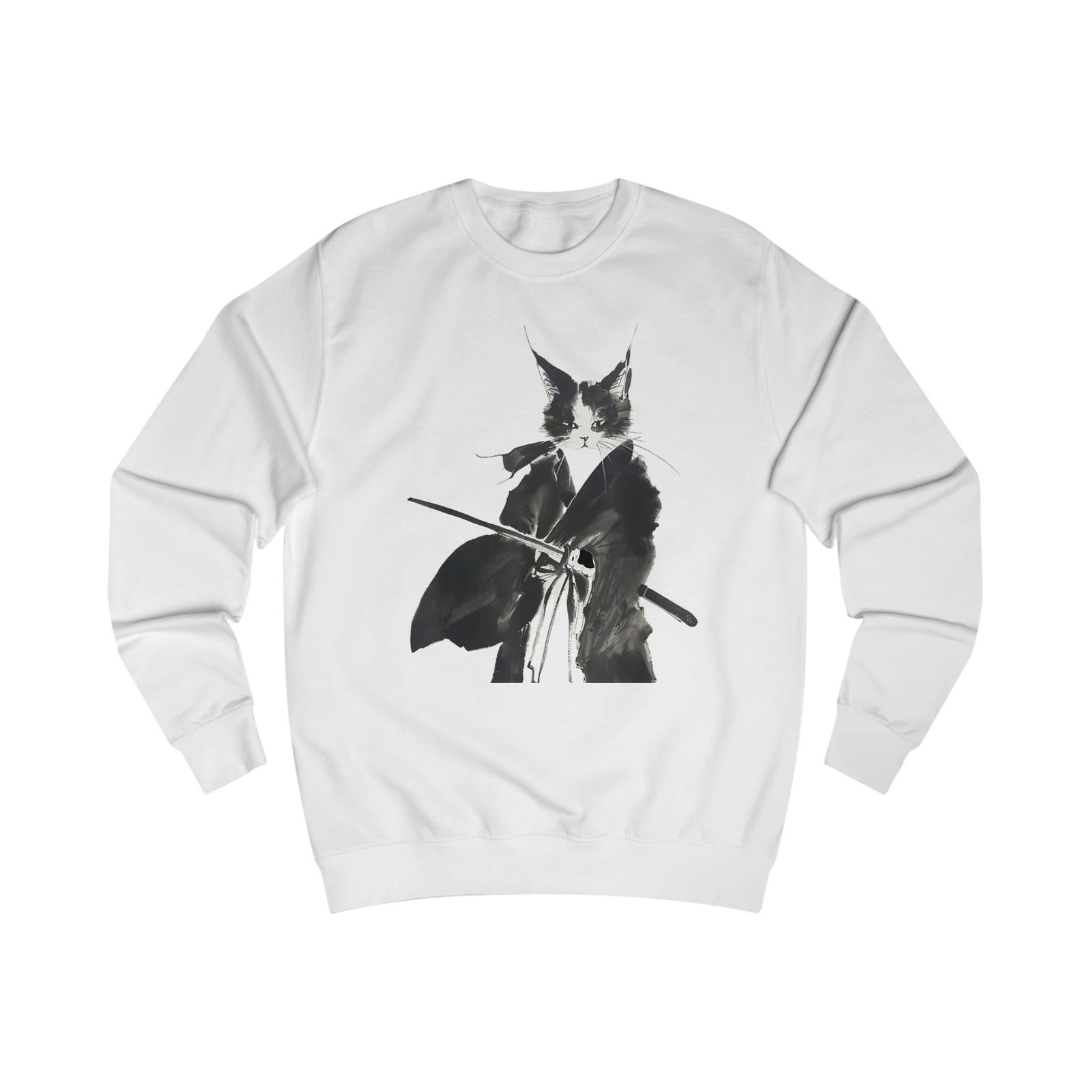 Samurai Cat sweatshirt | Black Ink Brush Illustration, Japanese Warrior, Minimal Monochrome - Image 3