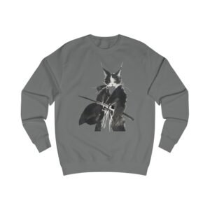 Samurai Cat sweatshirt | Black Ink Brush Illustration, Japanese Warrior, Minimal Monochrome