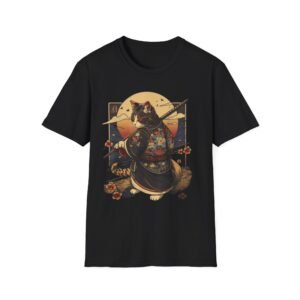 Samurai Cat Illustration T-Shirt | Japanese Kimono Cat Graphic Tee