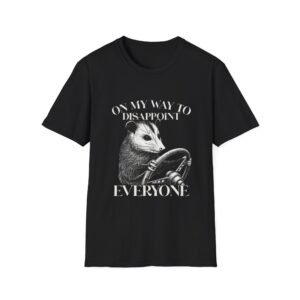 Opossum Driving Illustration T-Shirt | Retro Animal Art, Humorous Quote
