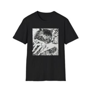Scared Cat Manga Art T-Shirt | Black and White Illustration