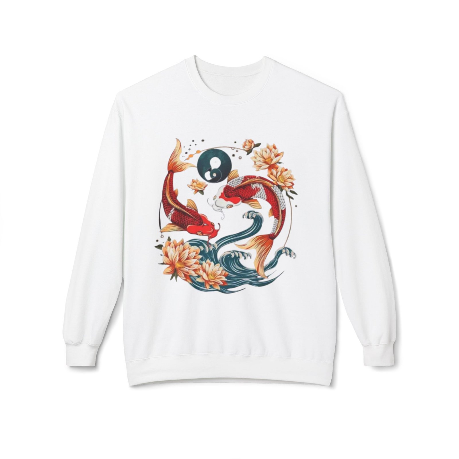 Koi Fish Yin Yang Crewneck Sweatshirt | Floral Watercolor - Image 5